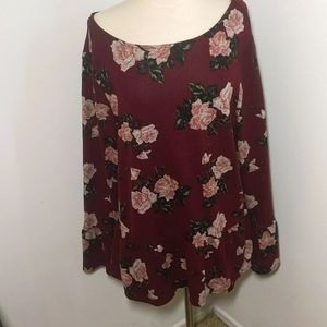 ✔️Elle Burgundy Floral Print Long Sleeve Top XL